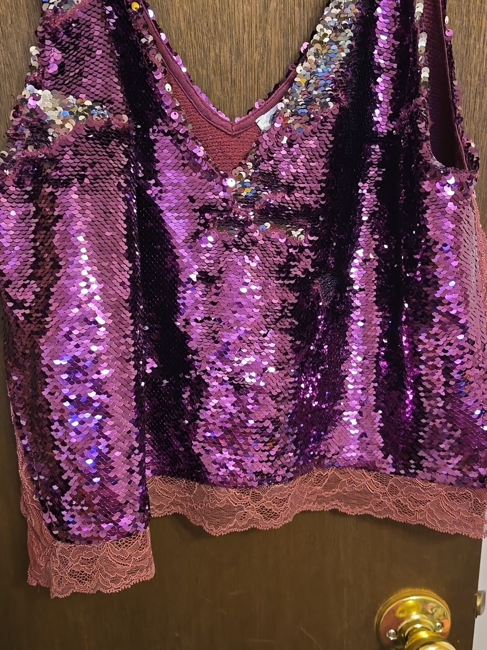 Free People Purple Iridescent Sequin Lace-Trim Camisole - Picture 3 of 6